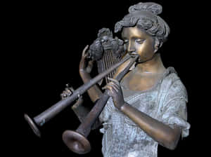 Bronze Statue Playing Trombone PNG image with transparent background