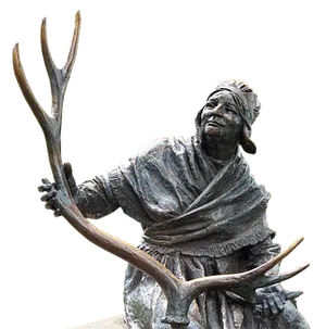 Bronze Statueof Indigenous Personwith Antlers PNG Image