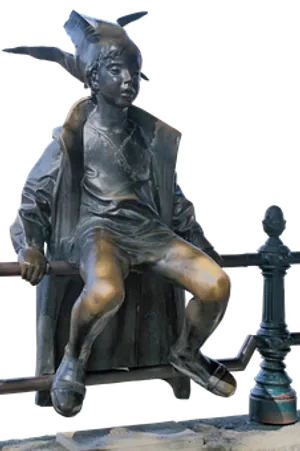 Bronze Statueof Seated Boywith Hat PNG Image