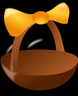 Brown Basket Yellow Bow Illustration PNG image with transparent background