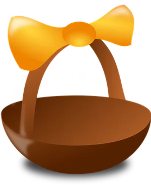 Brown Basket Yellow Bow Illustration PNG Image