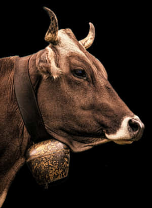 Brown Cow Portrait Black Background PNG image with transparent background
