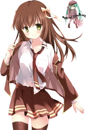 Brown Haired Anime Girl School Uniform PNG Image