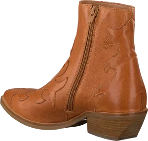 Brown Leather Cowboy Bootwith Zipper.png PNG Image