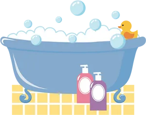 Bubble Bathand Rubber Duck Illustration PNG Image