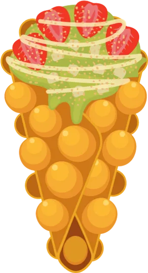 Bubble Wafflewith Strawberriesand Cream PNG Image