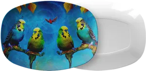 Budgie Decorated Ceramic Plate PNG Image