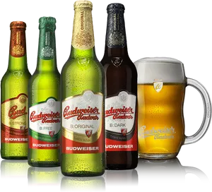 Budweiser Variety Beer Bottlesand Mug PNG Image