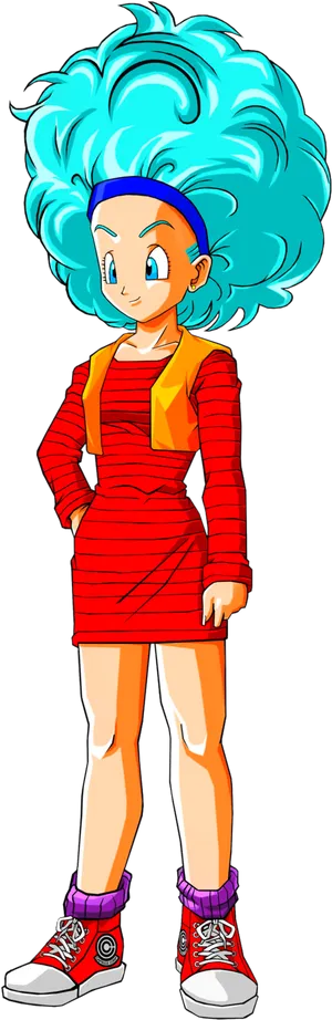 Bulma Blue Hair Confident Stance PNG Image