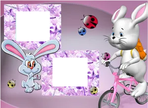 Bunnyand Ladybugs Photo Frame PNG Image