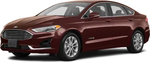 Burgundy Ford Fusion Hybrid Side View PNG Image