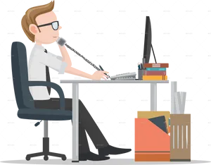 Businessman At Desk Animated PNG Image