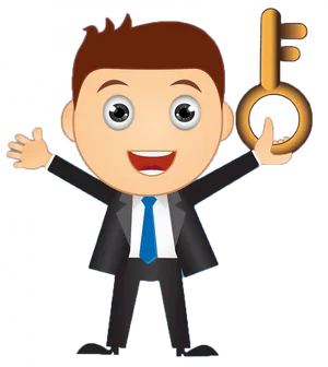 Businessman Cartoon Holding Gold Key PNG Image