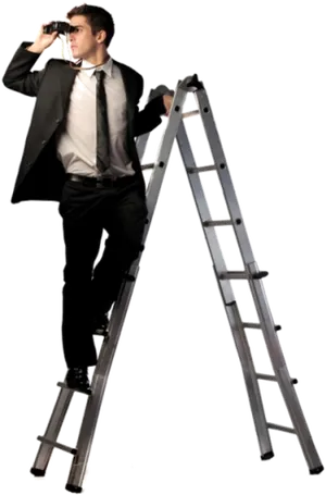 Businessman Lookout Ladder PNG Image