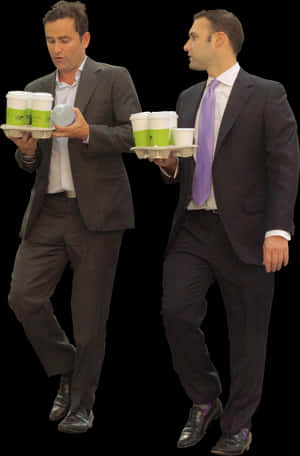Businessmen Carrying Coffee Cutout PNG image with transparent background