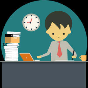 Busy Office Workerat Desk PNG with transparent background