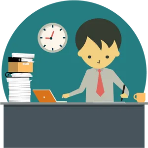 Busy Office Workerat Desk PNG Image