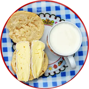 Buttered English Muffinand Milk Breakfast PNG Image