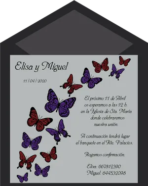 Butterfly Wedding Invitation Elisa Miguel PNG Image