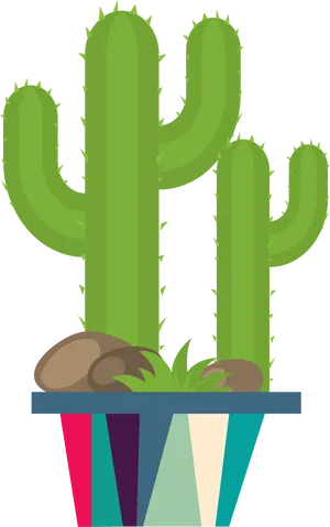 Cactusin Colorful Pot Vector PNG Image