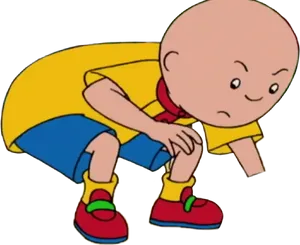 Caillou Cartoon Character Kneeling PNG Image