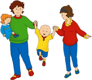 Caillou Family Holding Hands PNG Image