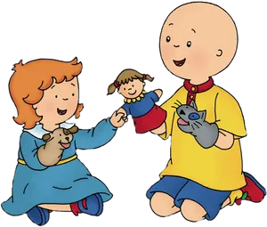 Caillouand Friends Playing With Toys PNG Image