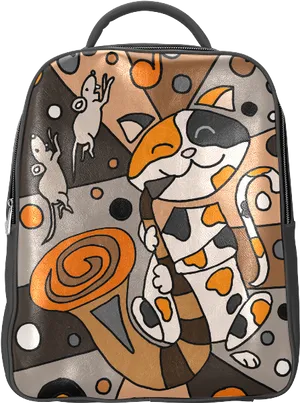 Calico Cat Backpackwith Abstract Design PNG Image