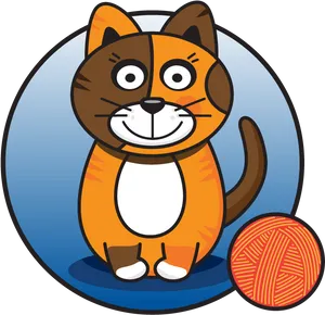 Calico Cat Cartoonwith Yarn Ball PNG Image