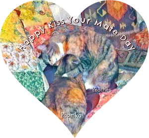 Calico Cats Kissing Heart Shaped Graphic PNG Image