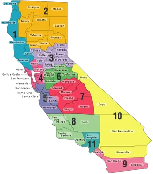 California Counties Map Color Coded PNG Image