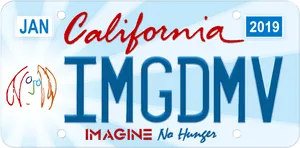 California I M A G I N E License Plate2019 PNG Image