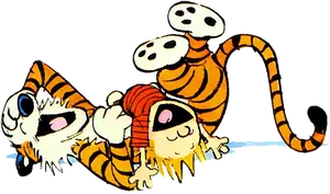 Calvinand Hobbes Playful Tumble PNG Image