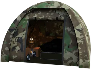 Camo Tent Interior Setup PNG Image