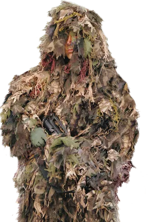 Camouflaged Sniperin Ghillie Suit PNG Image