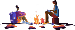 Two Girls Around A Campfire - People Around A Campfire Png, Transparent Png PNG with transparent background