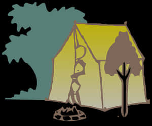 Camping Tentand Campfire Illustration PNG with transparent background