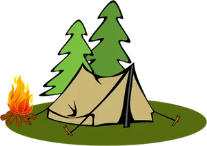 Campsite With Tent And Campfire Illustration PNG Image