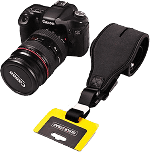 Canon D S L R Camerawith Red Ring Lensand Black Strap PNG image with transparent background