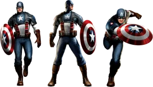 Captain America Poses Triptych PNG Image