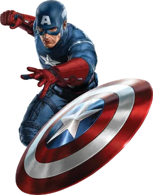 Captain America Shield Action Pose PNG Image