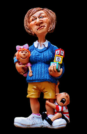 Caricature Babysitter With Children PNG image with transparent background