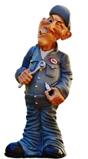 Caricatured Mechanic Figurine PNG Image