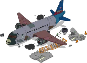 Cartoon Airplane Crash Illustration PNG Image