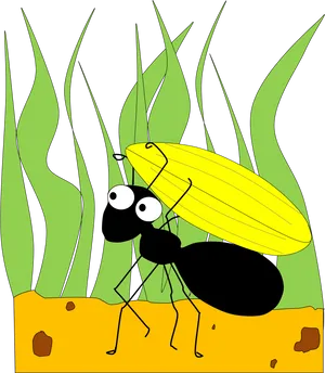 Cartoon Ant Holding Leaf PNG Image