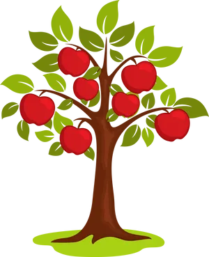 Cartoon Apple Tree Fullof Red Apples PNG Image