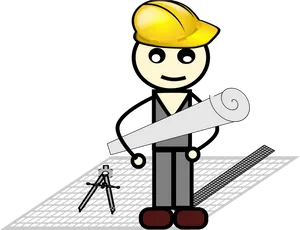 Cartoon Architectwith Blueprintsand Tools PNG Image