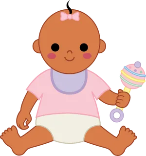 Cartoon Baby Doll With Rattle.png PNG Image