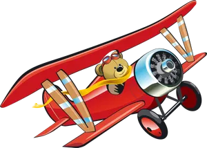 Cartoon Bear Pilotin Red Airplane PNG Image