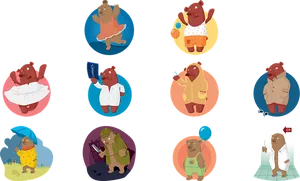 Cartoon Bearsin Various Activities PNG Image